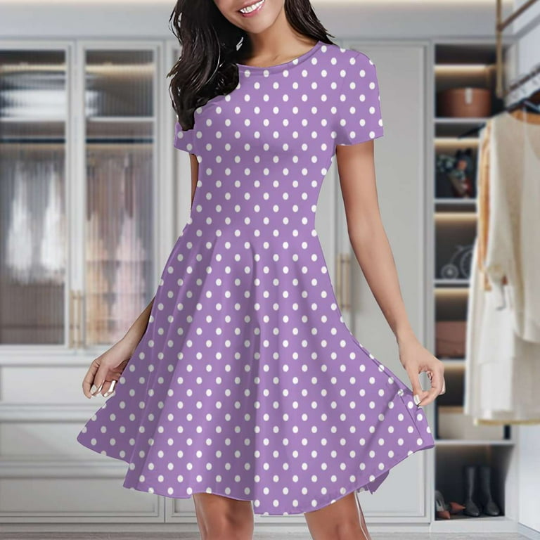 Polka Dot Ladies Summer Skater Dresses Contrast Polka Dot Mini Dress