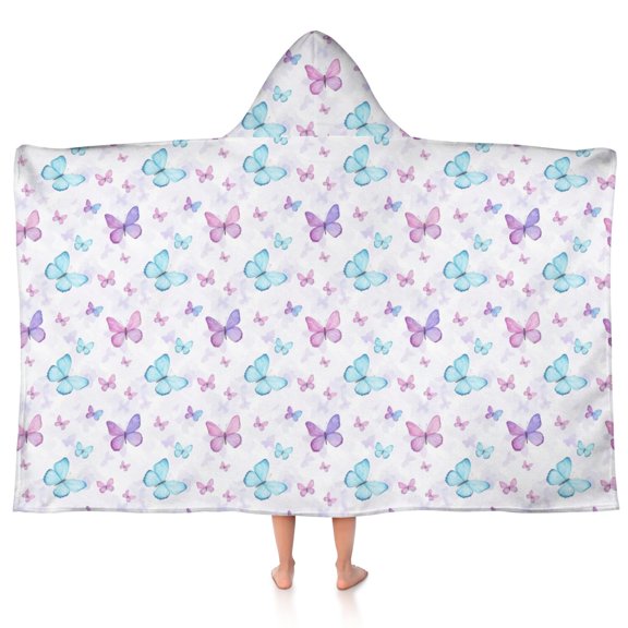 Light Purple Butterfly Pattern Hooded Bath Towel Wrap for Teens Ages 3 To 12, Soft Lightweight Quick Dry Microfiber Bath Beach Pool, 50"x30"