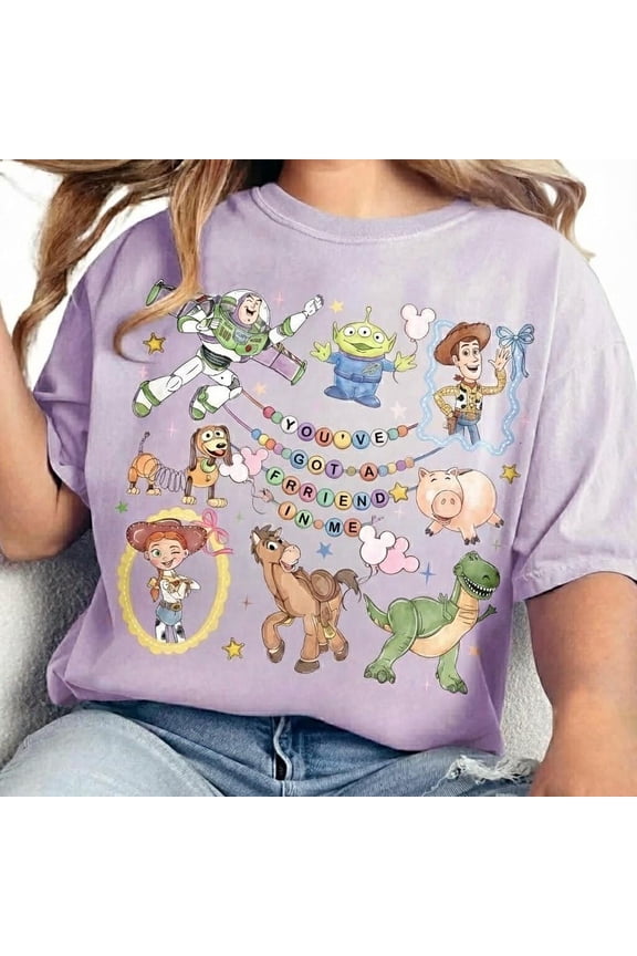Light Purple Cartoon Friendship Design Comfort Colors Tee for Fun Disneyland Trips