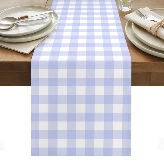 Light Purple Checks Table Runner, Gingham Plaid Abstract Modern Minimalist Washable Kitchen Table Runners Dress Scarves for Dining Table Decorations Party/Restaurant/Indoor Outdoor Use, 13x48in