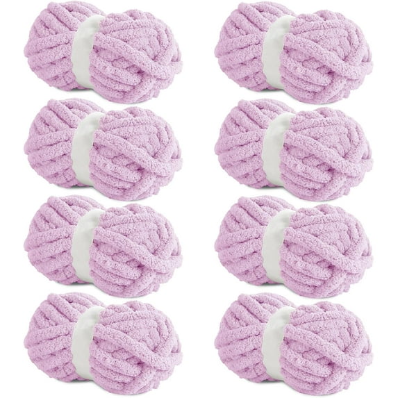 Light Purple Chunky Chenille Yarn for Crocheting, Bulky Thick Fluffy Yarn for Knitting,Super Bulky Chunky Yarn for Hand Knitting Blanket, Soft Plush Yarn, 8 Jumbo Pack (27 yds,8 oz Each Skein)