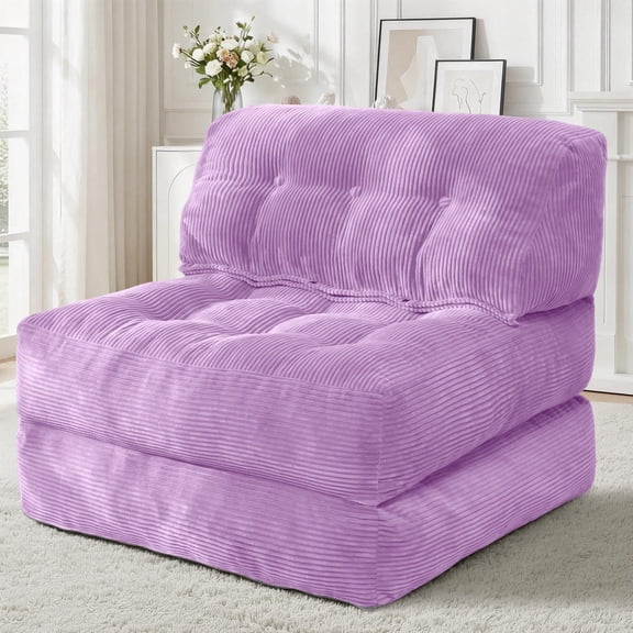 Light Purple Corduroy Folding Sofa Bed Convertible Sleeper Chair With Back Support Portable Single Couch For Living Room Bedroom Office