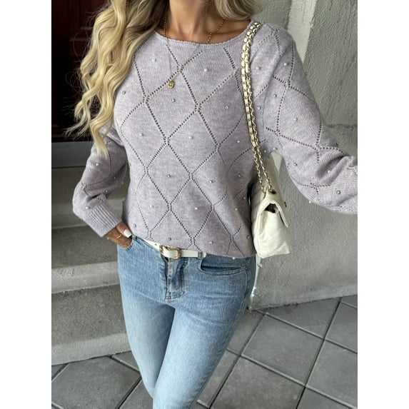 Light Purple Diamond - Cutout Pearl - Decorated Sweater