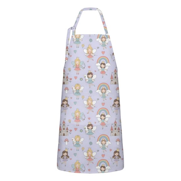 Light Purple Fairy Princess Pattern Apron-Garden Aprons for Women with Pockets-Cotton Linen Waterproof Kitchen Cooking Gardening Aprons Adjustable for Kitchen,Cooking,BBQ and Salon 33x27 Inch