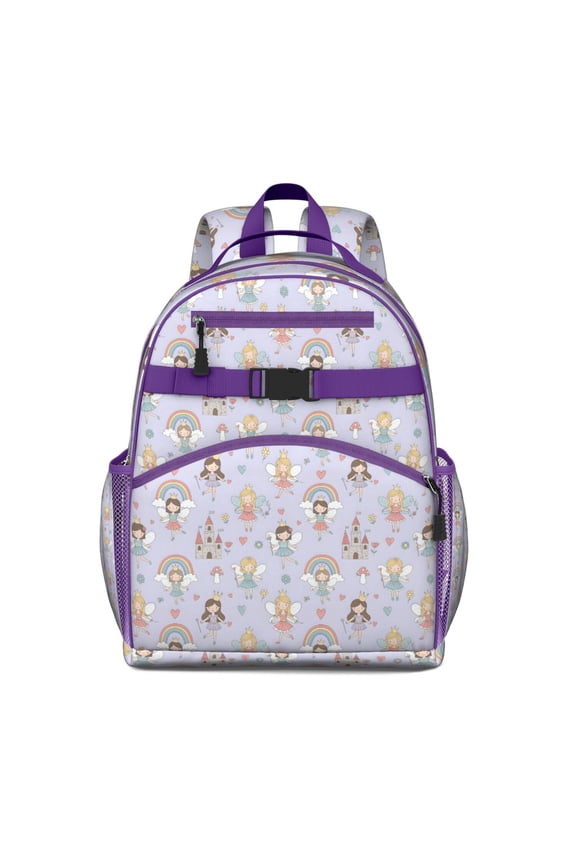 Light Purple Fairy Princess Pattern Backpack for School,Cute School Bag,Schoolbag with Adjustable Shoulder Straps & Padded Back,15.25"x11.5"x5.25"