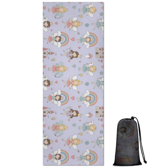 Light Purple Fairy Princess Pattern Hot Yoga Mat Towel Non Slip for Hot Yoga - Quick-Drying Yoga Mat Cover with 4 Corner Pockets with Travel Bag - Hot Yoga Towel Non Slip 70"x26"