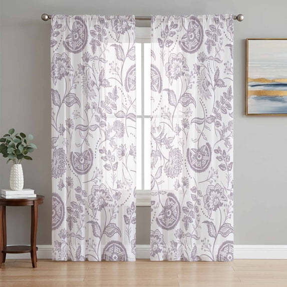 Light Purple Farmhouse Sheer Curtains 72 Inch Length 2 Panels Set, Retro Botanical Plant Fruit Leaf Voile Window Treatment Rod Pocket Curtains Sheers Drapes for Bedroom/Living Room/Kitchen 52"x72"x2