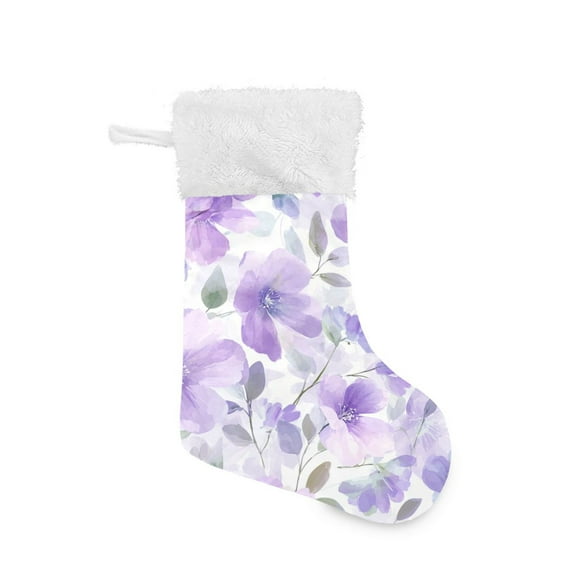 Light Purple Florals Christmas Stockings Large Capacity 18 inch Gift Bag with Hook Xmas Holiday Decor 1 Pack