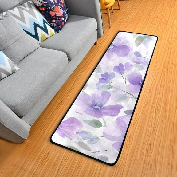 Light Purple Florals Long Floor Mat Runner Rug Area Mat Noise Reduction Water Absorbent Non-Slip 72" x 24"