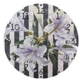 thumbnail image 1 of Light Purple Flowers Black-white Stripes Round Wall Clock Silent Analog Battery Operated Gold Pointer Home Decor 9.84" Diameter, 1 of 11