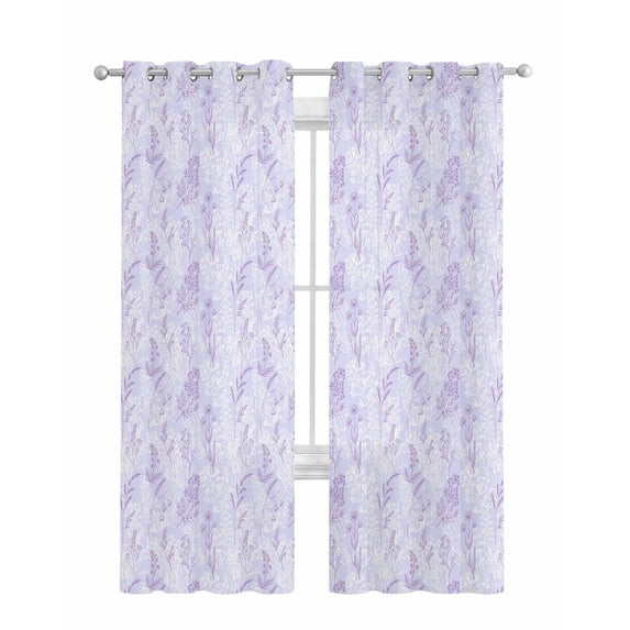 Light Purple Flowers Sheer Curtains 63 Inch Length 2 Panels Set for Living Room/Bedroom, Spring Vintage Flowers Rustic Plants Kitchen Curtains Grommet Semi-Sheer Curtains Window Treatments 42"x63"x2