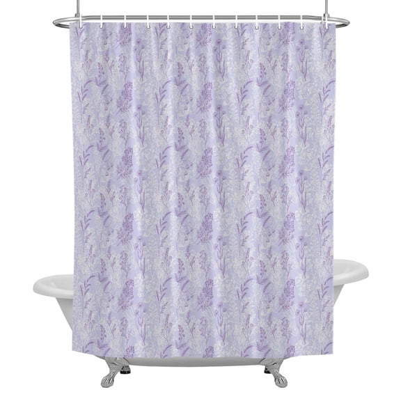 Light Purple Flowers Shower Curtain for Bathroom, Spring Lavender Floral Leaf Botanical Waterproof Cloth Fabric Bathroom Accessories Set with 12 Rust Proof Plastic Hooks, 66"x72"