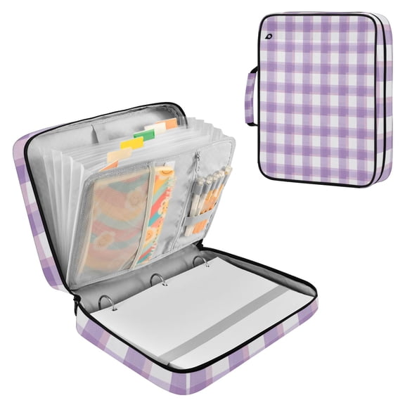 Light Purple Gingham Pattern Accordion File Organizer Expanding File Folder 3-Ring Binder Bag 500 Sheets A4 Size