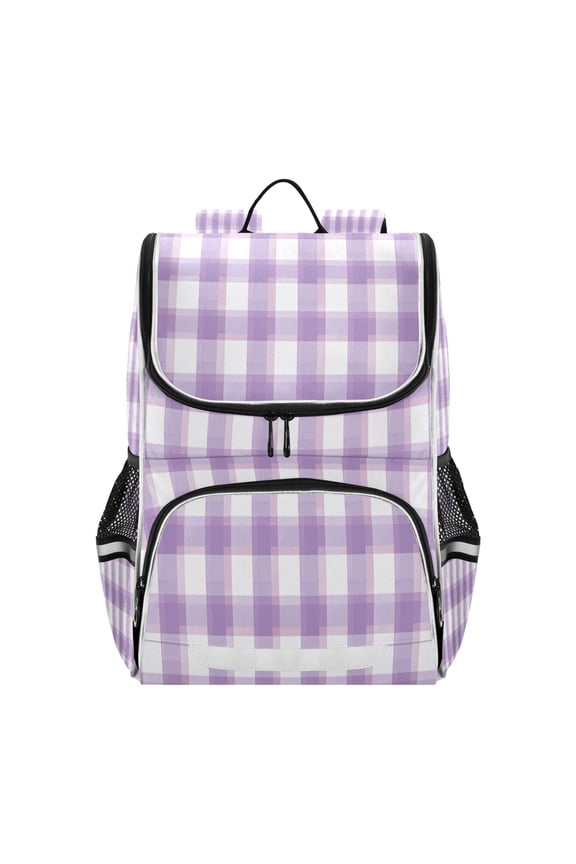 Light Purple Gingham Pattern Backpack Purse Daypack Book Bag Fashion Accessories Unisex 15L for Commute Travel School
