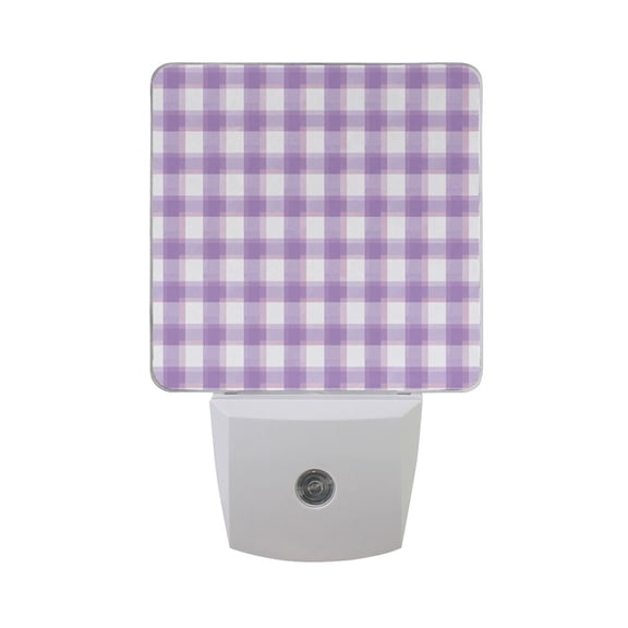 Light Purple Gingham Pattern LED Night Light Sensor Lamp Plug-in Adjustable Brightness 2 Pack