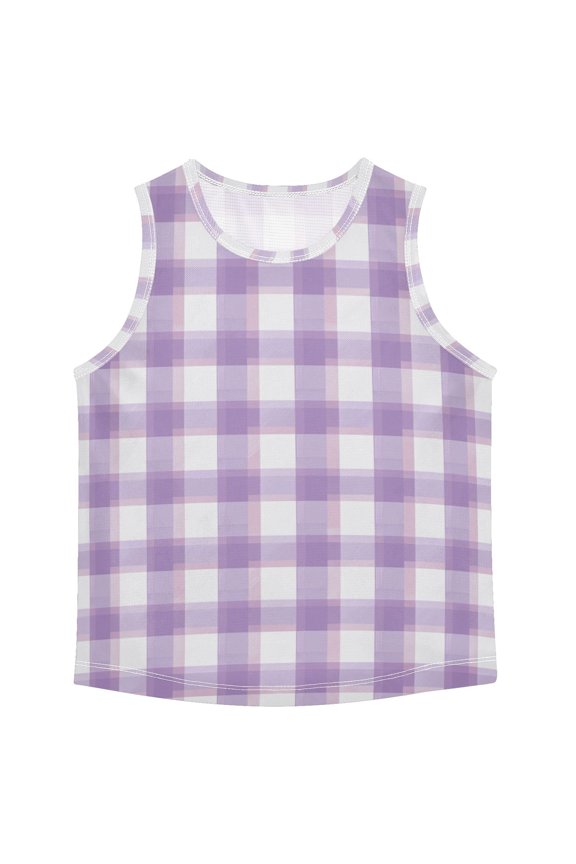Light Purple Gingham Pattern Vest Undershirt Tank Top Sleeveless Quick Dry 6Y