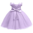 thumbnail image 1 of Light Purple Girls' Dresses Formal Ruffle Sleeve Satin Dress Crew Neck Tulle Flower Girl Dresses for Wedding Party Princess Dress Up for Girls 4-6 Gowns and Evening Dresses,Light Purple 3-4 Years, 1 of 5