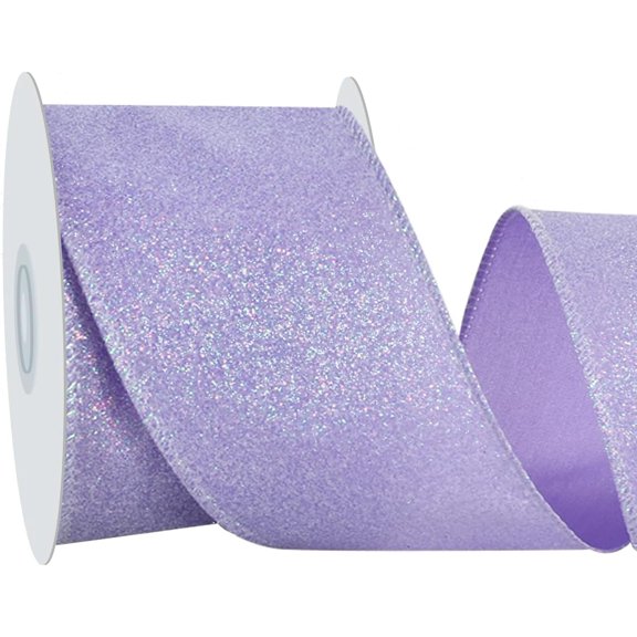 Light Purple Glitter Laser Wired Edge Ribbon, 2.5 Inch 10 Yards Sparkly Metallic Ribbon for Craft, Wreath Bow, Gift Wrapping, Christmas Party Decor,Halloween Lavender -