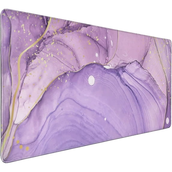 Light Purple Gold Marble Mouse Pad 35.4 X 15.7 Inch XXL Abstract Art Print Full Desk Mousepad Extended Large Non-Slip Rubber Base Big Keyboard Mat with Stitched Edges for Gaming Office