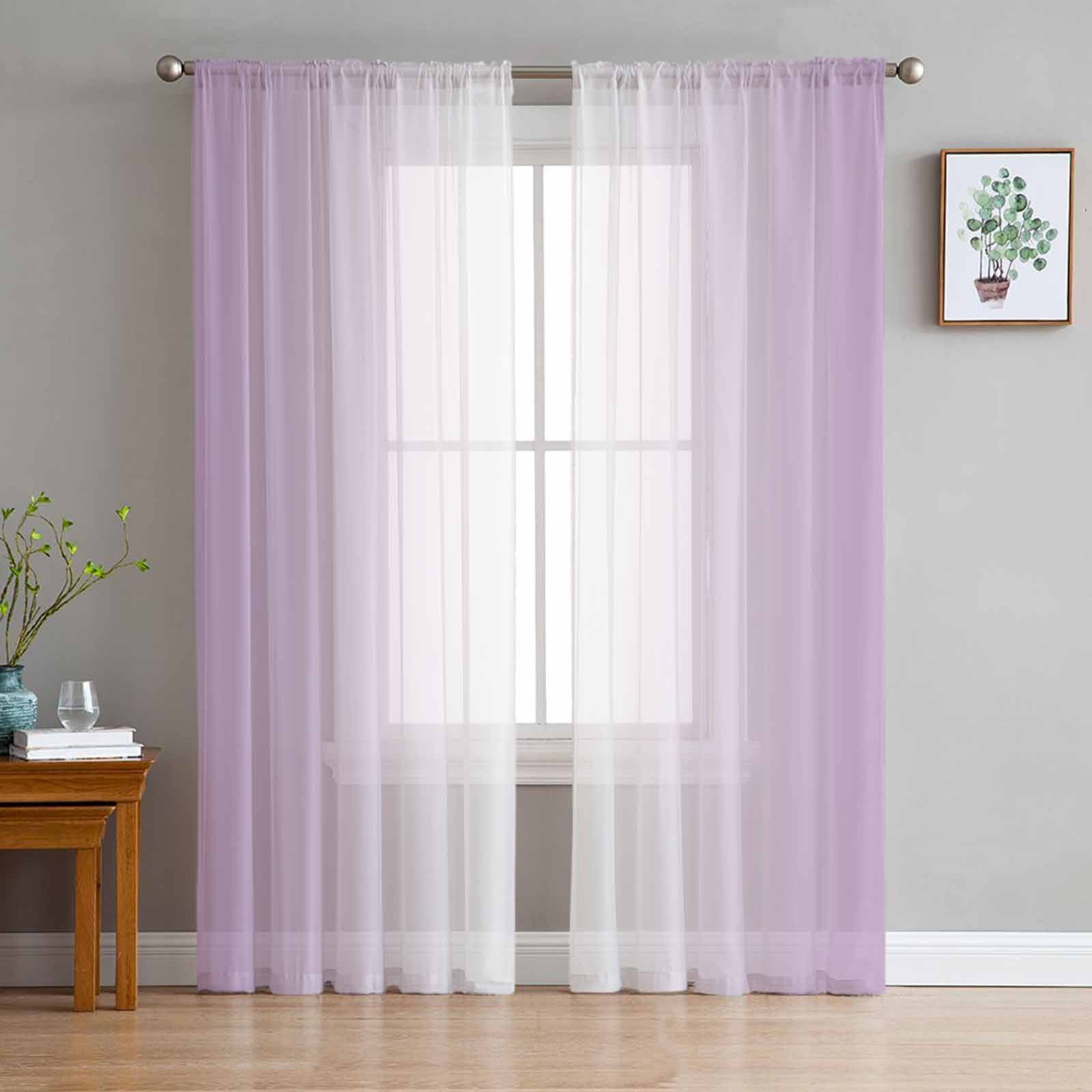 Light Purple Gradient White Sheer Curtains for Living Room Bedroom