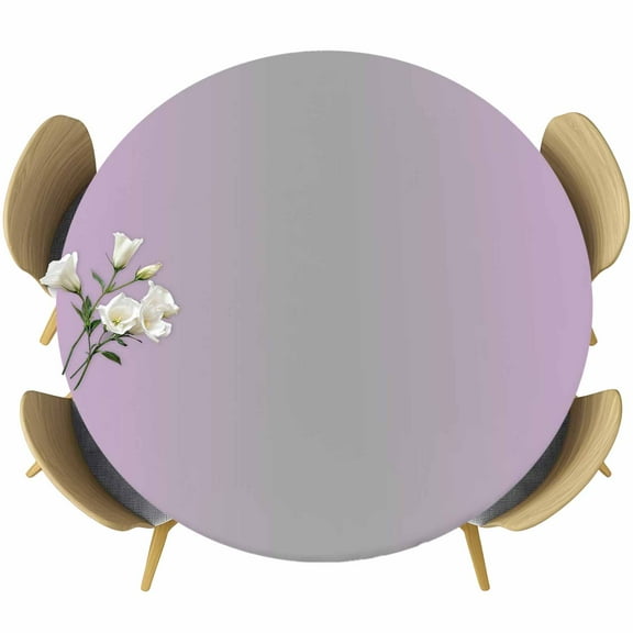 Light Purple Grey Ombre Table Cloth, Round Fitted Tablecloths with Elastic Edge, Modern Gradient Abstract Art Wipeable Waterproof Table Cover for Kitchen Wedding 55-60 Inches