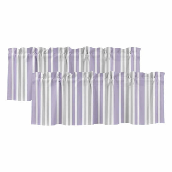 Light Purple Grey Stripe Curtain Valances for Windows, Kitchen Valance Window Treatments Panel 2 Pack, Farmhouse Minimalist Striped Rod Pocket Short Curtains for Bathroom Bedroom 60 x 18 Inch