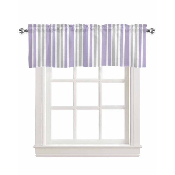 Light Purple Grey Stripe Kitchen Valances for Windows Farmhouse Linen Window Valance Curtain for Living Room Window Treatment Farmhouse Minimalist Striped Valance Rod Pocket Topper, 54 x 18 Inch