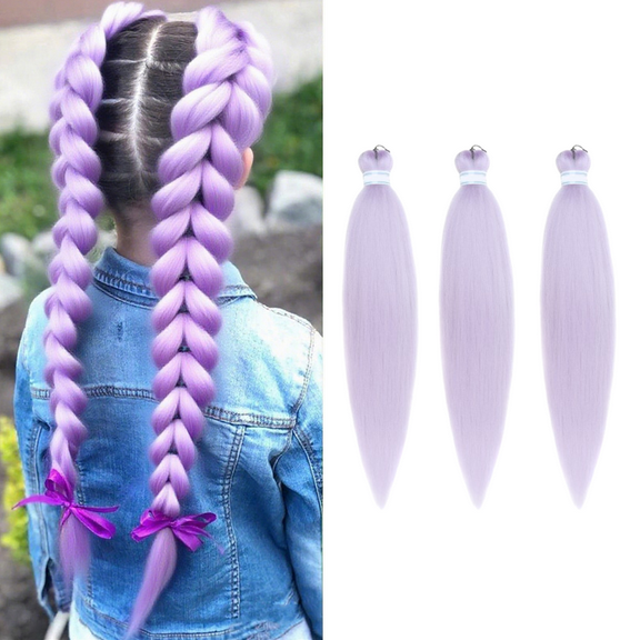 Light Purple Hair Extensions, 26 Inch 3 Packs Braiding Hair Pre Stretched Purple Yaki Braiding Hair Synthetic Hair Colored Braiding Hair Crochet Hair
