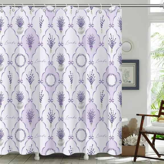Light Purple Lavender and Lilac Shower Curtains,Cute Bow Floral Bath Curtains for Bathroom,Waterproof Polyester Fabric Bath Curtain Decor Accessories with Hooks 70"W x 72"L (Pack of 1)