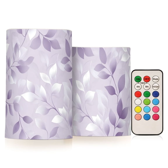 Light Purple Leaves Vines Flickering Flameless Candles LED Tealight Battery Operated with Remote Set of 2 Holiday Decor Ornaments