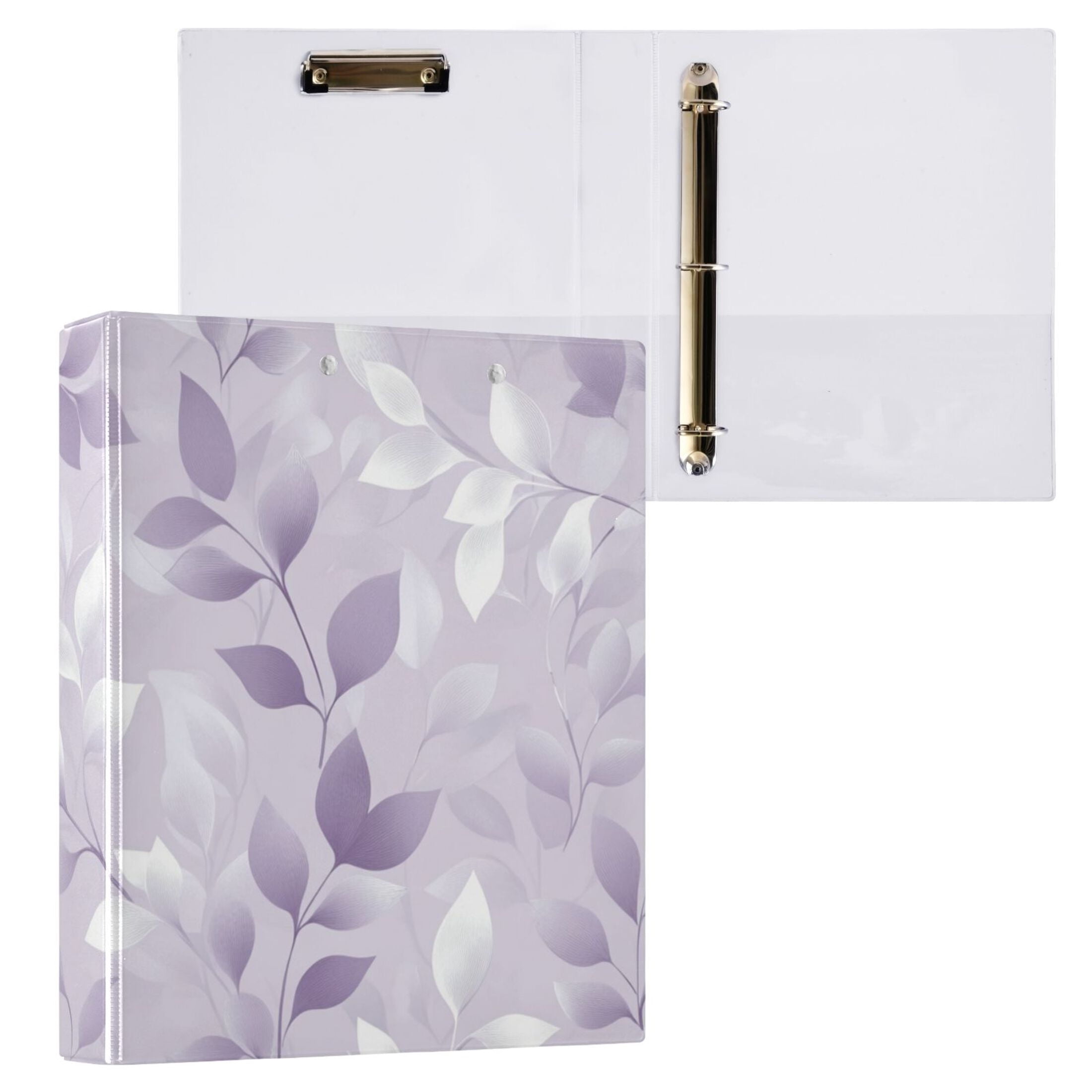 Light Purple Leaves Vines Round Ring Binder 3 Rings 1.5