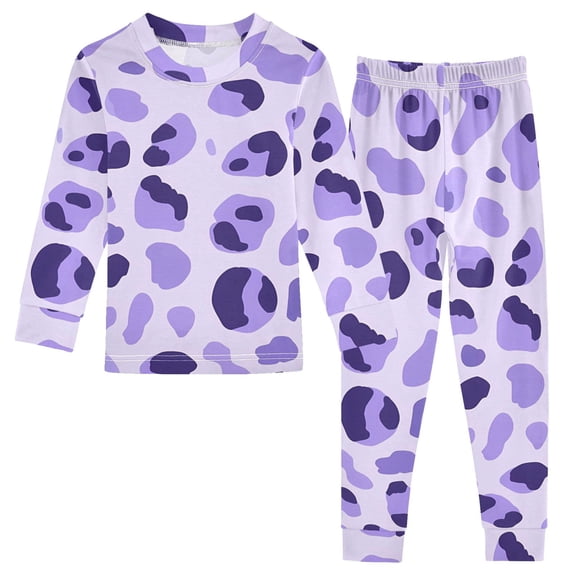 Light Purple Leopard Pattern Cotton Pajamas 2 Piece Set Sleepwear Soft and Comfortable Homewear Nightwear