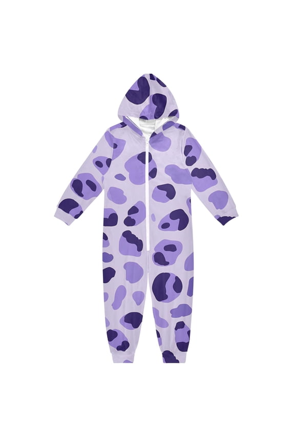 Light Purple Leopard Pattern One Piece Pajamas Soft Jumpsuit Cozy Sleep and Play Romper Zipper and Pockets 4T
