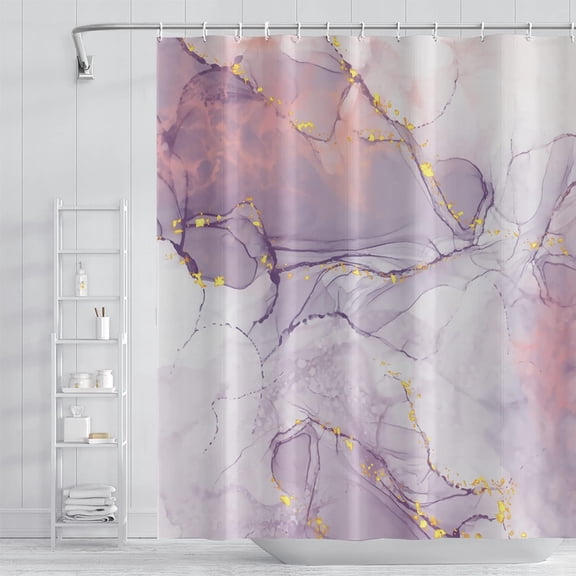 Light Purple Marble Bathroom Shower Curtain Abstract Gradient Lavender Gold Sand Bath Curtain Polyester for Modern Artistic Home Shower Curtains Decorative with Hooks 72"W x 96"L (Pack of 1)