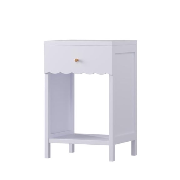 Light Purple Modern Nightstand with Scalloped Edge, Minimalist Bedside Table with Drawer & Open Storage Shelf, Cute Side End Table for Bedroom, Girls Room and Kids Reading Nook