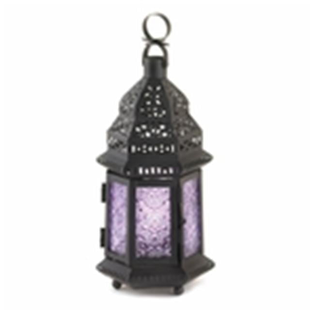 Purple Moroccan Style Iron and Glass Candle Lantern