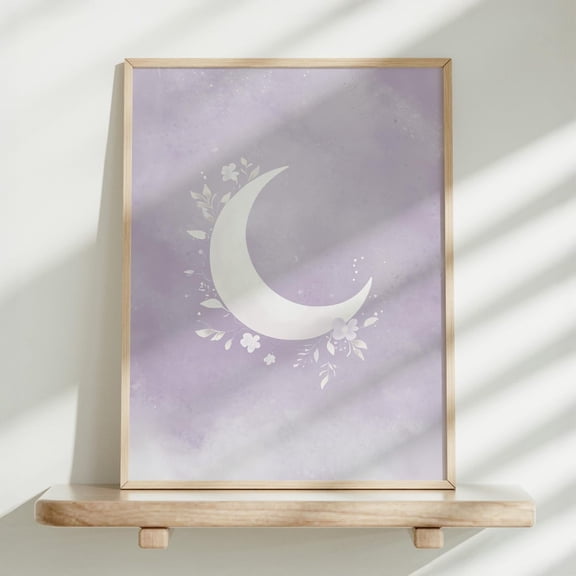 Light Purple Nursery Art, Wall Decor, For Nursery, Moon Floral Illustration, Celestial Nursery Art, Whimsical Art Home Decor #1426, 16x24 UNFRAMED