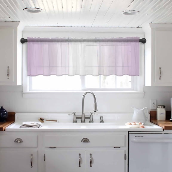 Light Purple Ombre Valance Curtains for Kitchen/Living Room/Bathroom/Bedroom Window, Modern Gradient Abstract Art Rod Pocket Small Topper Half Short Window Curtains Voile Sheer Scarf 54"x18"