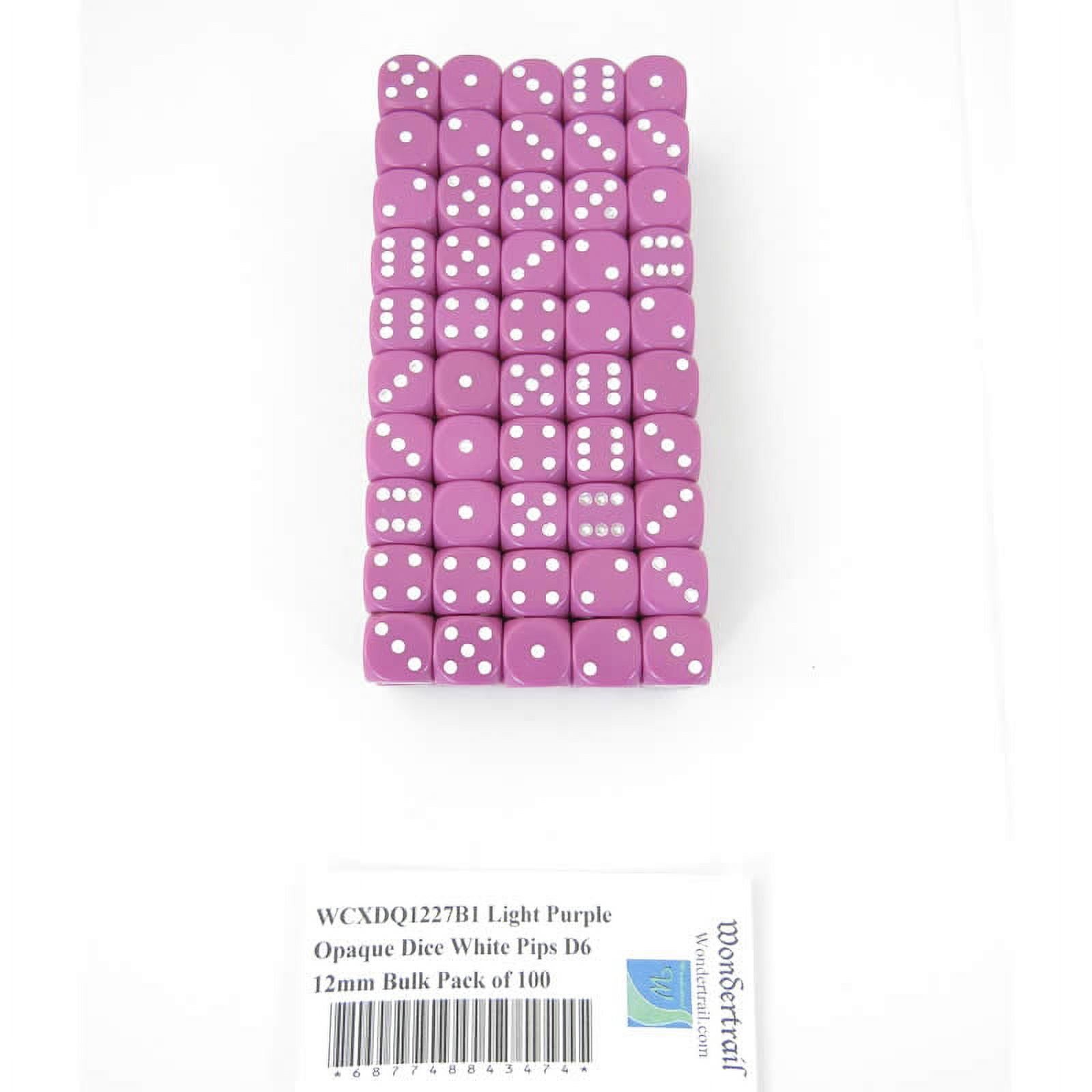 Light Purple Opaque Dice with White Pips D6 12mm (1/2in) Bulk Pack of 100 Wondertrail