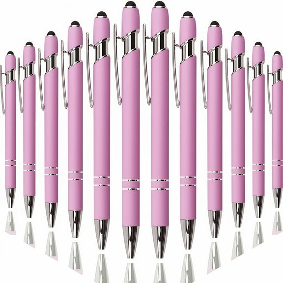 Light Purple Pen Ballpoint Pen with Stylus Tip, Soft Touch Click Metal Pen, 1.0mm Medium Point, Black Ink, 12 Count