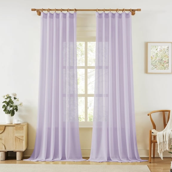 Light Purple Pinch Pleat Sheer Curtains 120" Length, Soft Pretty Textured Voile Drapes Ceiling to Floor, Airy Breathable Hazy Window Treatments, 42"x120", lavender, 2 PCs