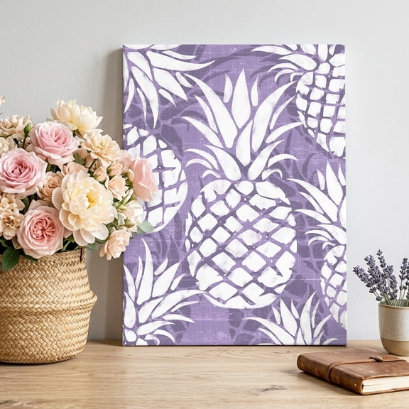 Light Purple Pineapple Canvas Wall Art for Living Room, Summer Country Vintage Tropical Botanical Fruits Poster Print Painting for Bedroom Office Home Decoration Wall Pictures Prepare To Hang 20"x24"