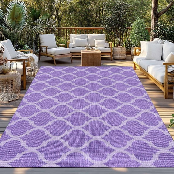 Light Purple Plaid Indoor Outdoor Rugs 4x6 Ft, Retro Country Moroccan National Geometrical Plaid Outdoor Patio Rugs Mat Washable Outside Area Rugs Carpet for Porch Deck RV Camping Pool Balcony