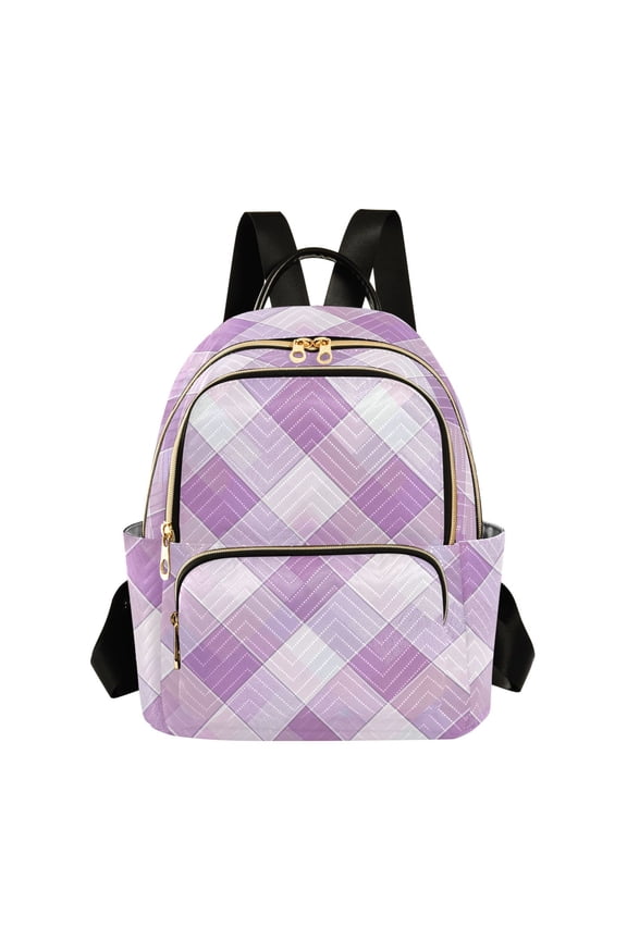 Light Purple Plaid Pattern Quilted Backpack Fashion Daypack Commuter Bag for Women 14 L