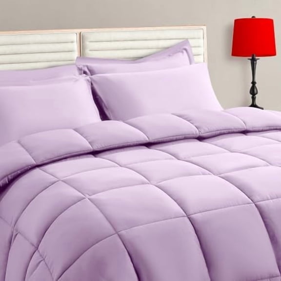 Light Purple Queen Size Comforter Set - 7 Pieces, Bed in a Bag Bedding Sets with All Season Soft Quilted Warm Fluffy Reversible Comforter,Flat Sheet,Fitted Sheet,2 Pillow Shams,2 Pillowcases
