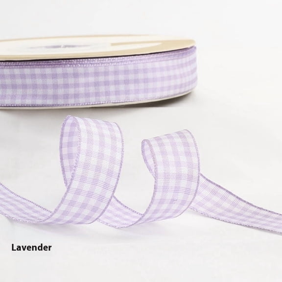 Light Purple Ribbon Polyester Plaid Checked with Woven Edge for Sewing Gift Wrapping Craft Wedding Home Decoration (1.5cm*45m)