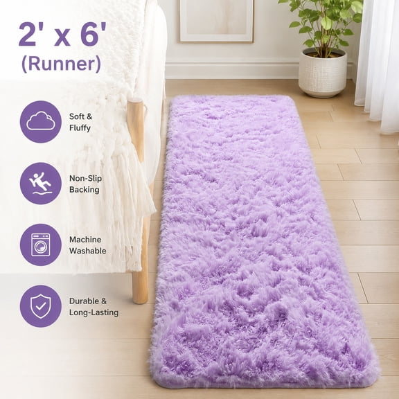 Light Purple Runner Rug for Bedroom Living Room, Ultra Soft Plush Furry Faux Fur Non Slip Floor Carpet, Fluffy 2x6 Area Rug for Nursery Kids Dorm Hallway Home Decor