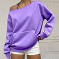 thumbnail image 1 of Oversized Sweatshirt for Women Trendy Off the Shoulder Sweatshirt with Pockets Loose Fit Fall Fashion Clothing Light Purple S, 1 of 6