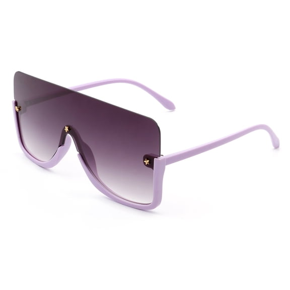 Light Purple Shield Sunglasses - Gradient Purple Lens Star Detail UV400 Protection Fashion Shades for Women Vacation
