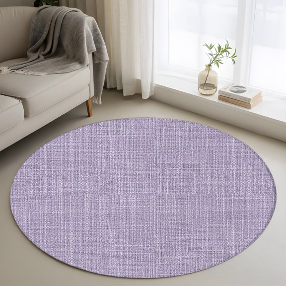 Light Purple Solid 3FT Round Area Rugs Minimalist Cloth Lavender Purple Linen Texture Soft Small Round Rug Non-Slip, Ultra-Thin Circle Carpet for Bedroom Entryway Kitchen Bathroom